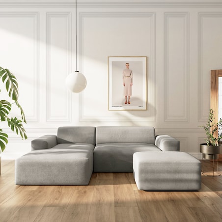 Villet Sofa narożna lewa z funkcją spania i pojemnikiem szara