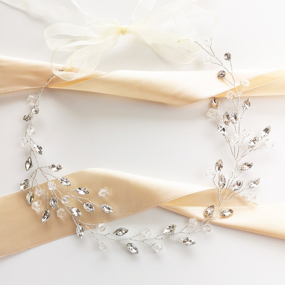 Wianek gałązka srebrna ślubna ozdobna CYRKONIE blask