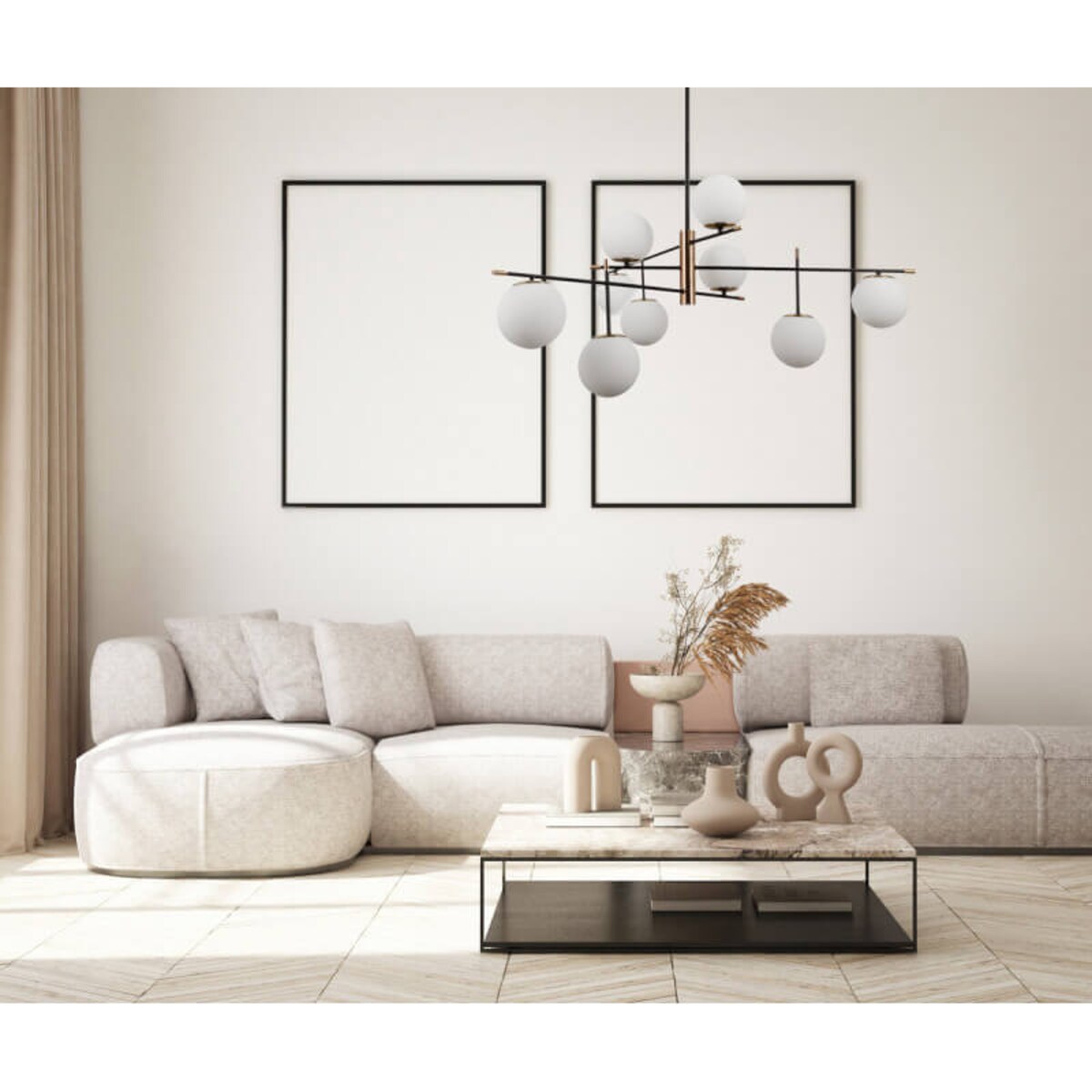 Modernistyczny żyrandol jadalniany Stelia kule mosiądz