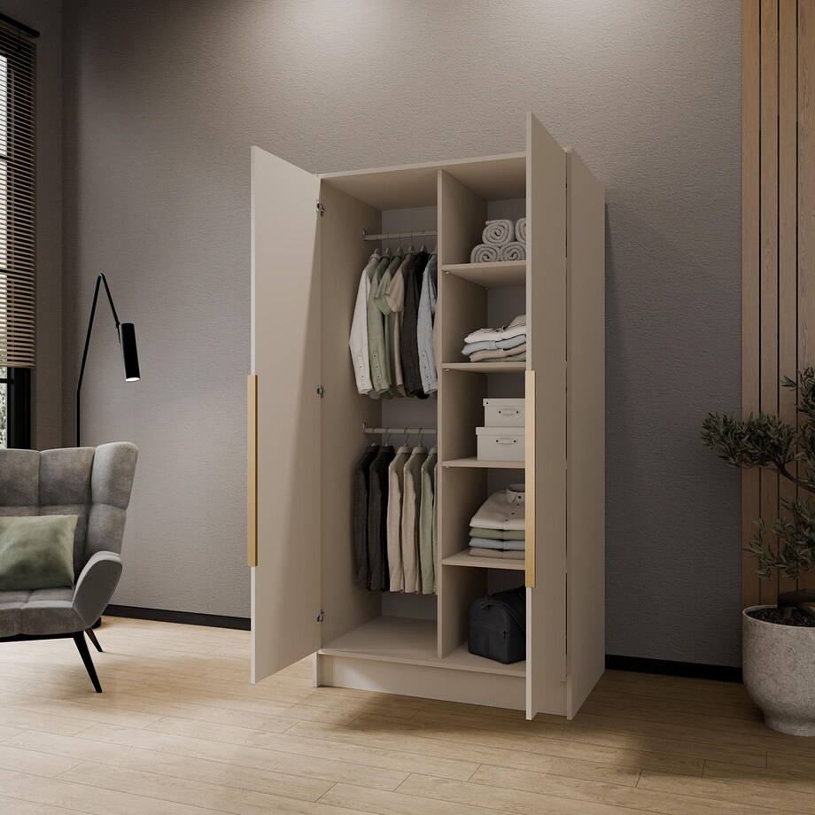 Szafa 100 gładka ORTO bez lustra ze złotymi uchwytami, kaszmirowa