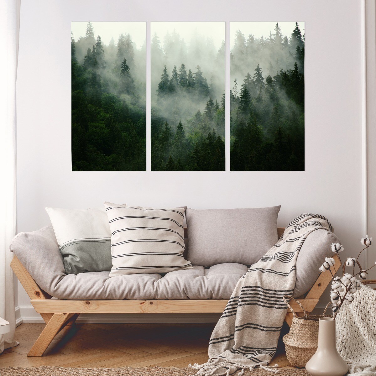 Obraz TRYPTYK Drzewa we Mgle Krajobraz 3D 120x80cm