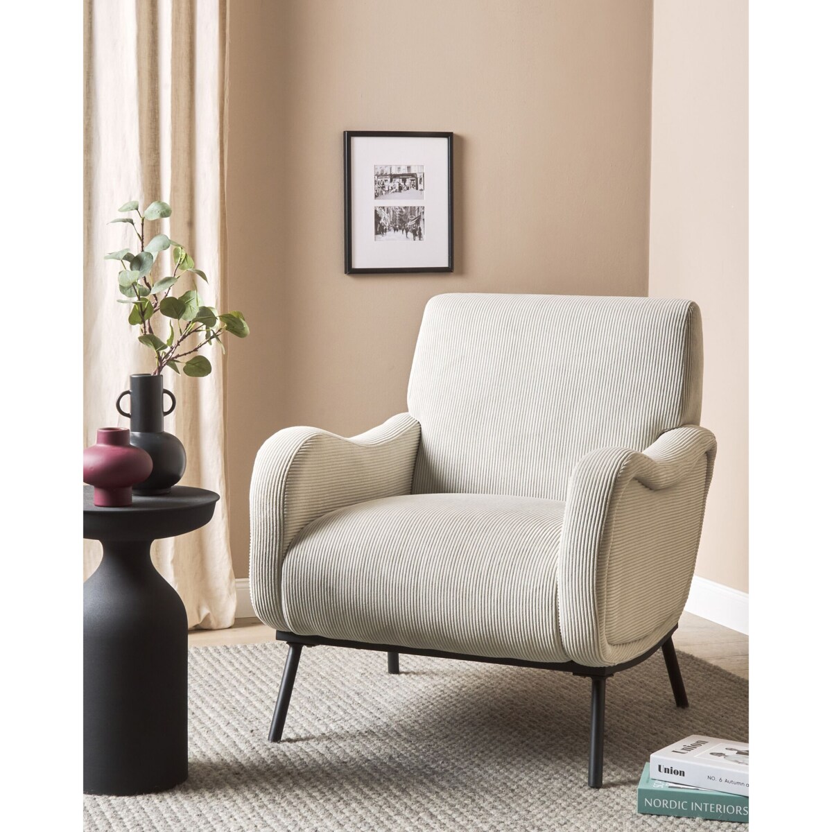 Fotel sztruksowy jasnoszary ALMIND