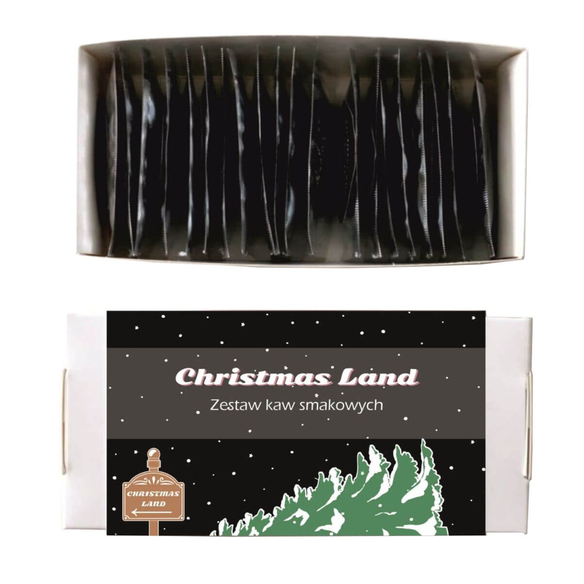Gotowy zestaw prezentowy „Christmas Land“ kawy smakowe PREMIUM 20 szt. prezent upominek na gwiazdkę pod choinkę dla kobiety faceta mężczyzny mamy taty chłopaka dziewczyny żony męża