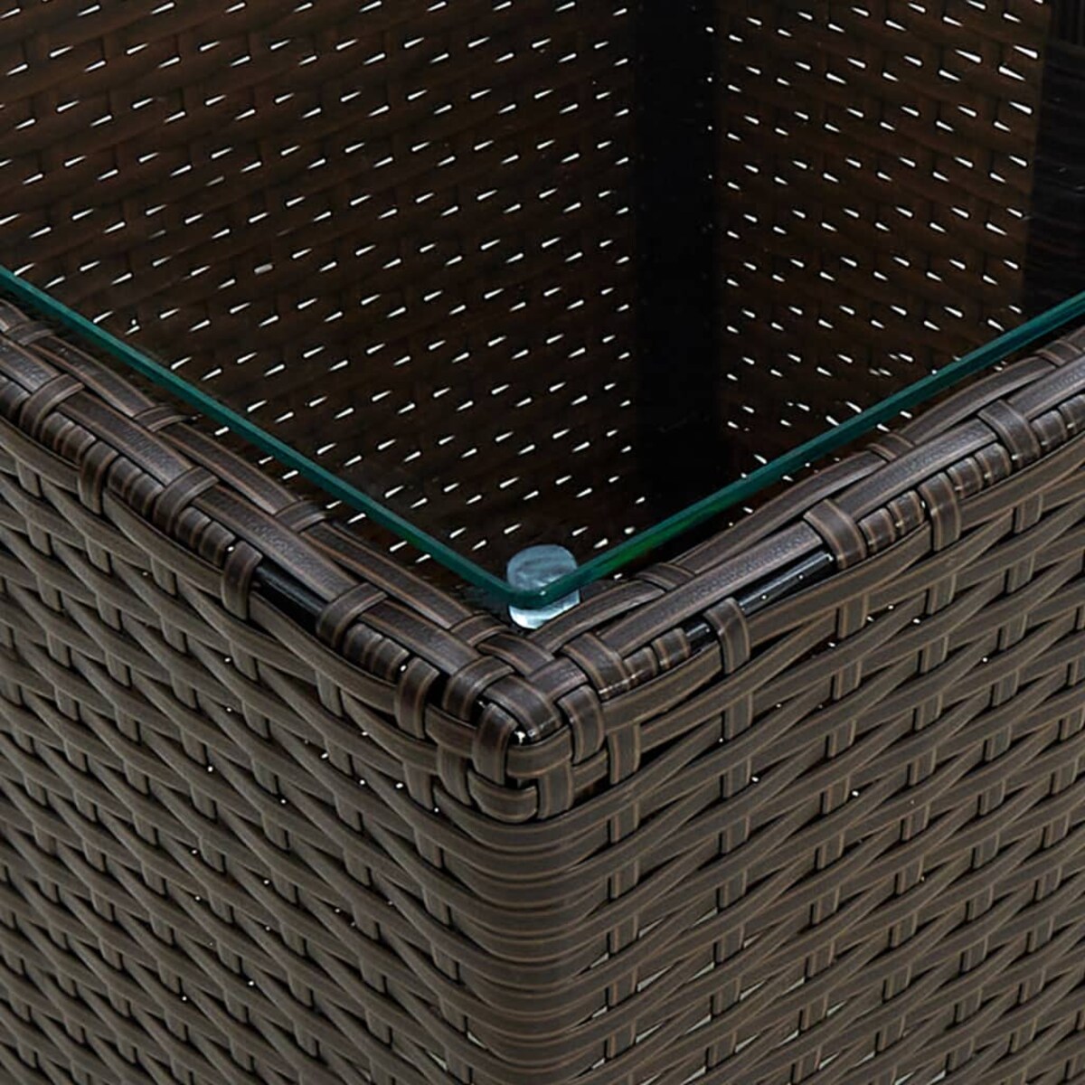 vidaXL Stolik herbaciany, brązowy, 41,5x41,5x44 cm, rattan PE i szkło