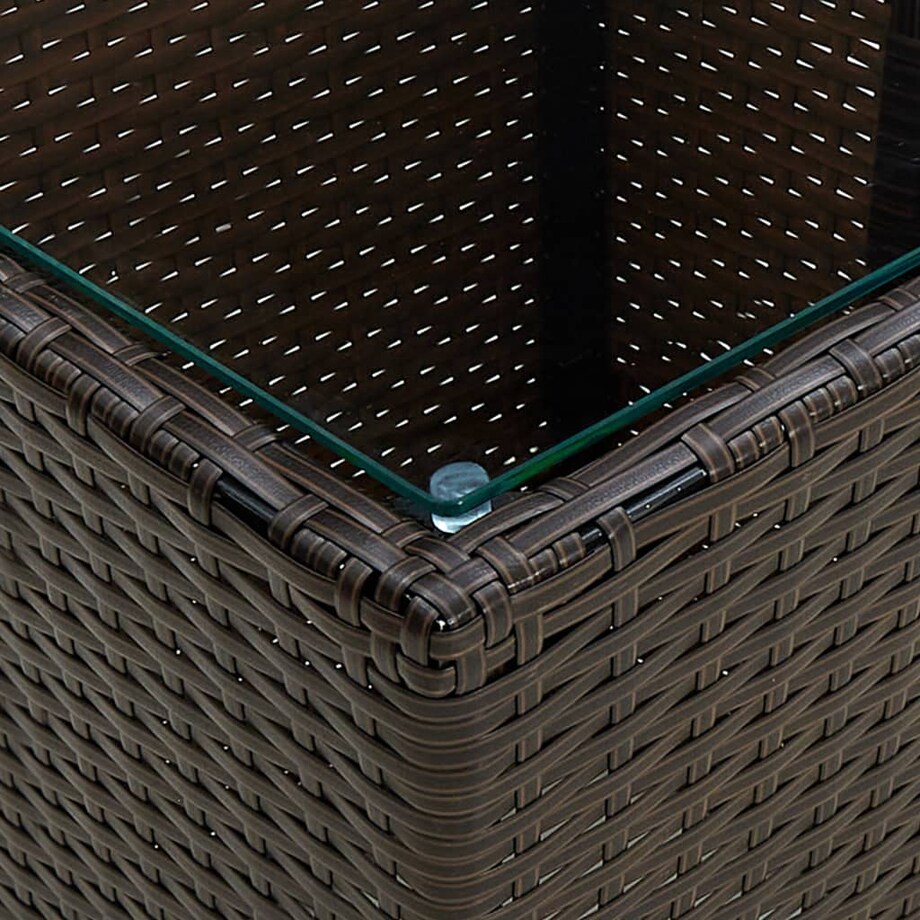 vidaXL Stolik herbaciany, brązowy, 41,5x41,5x44 cm, rattan PE i szkło