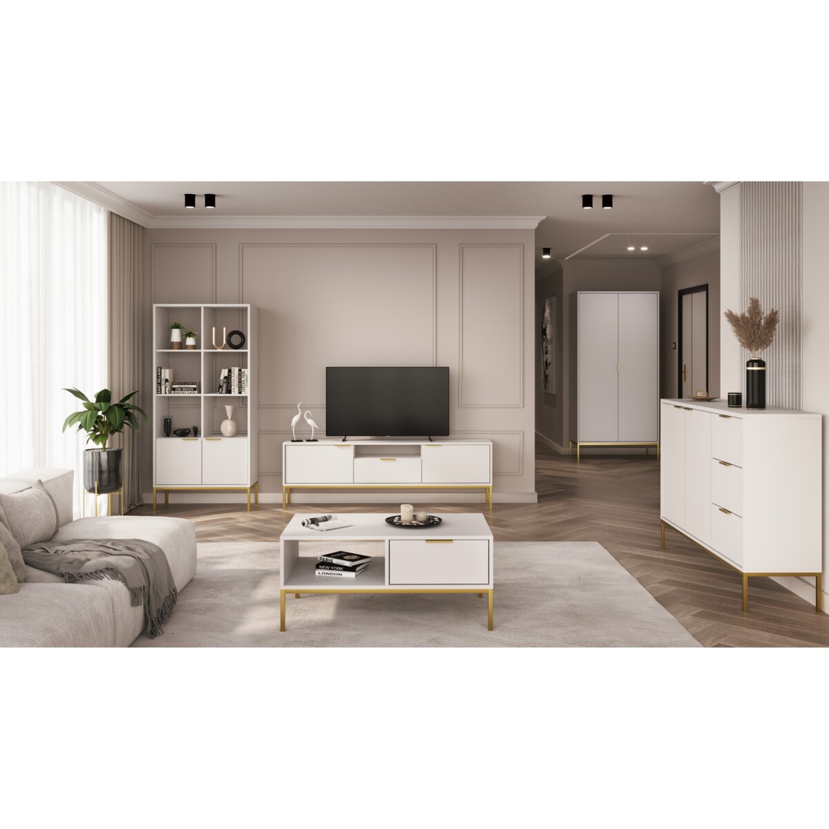 Szafka RTV Austin 175 biała & złota