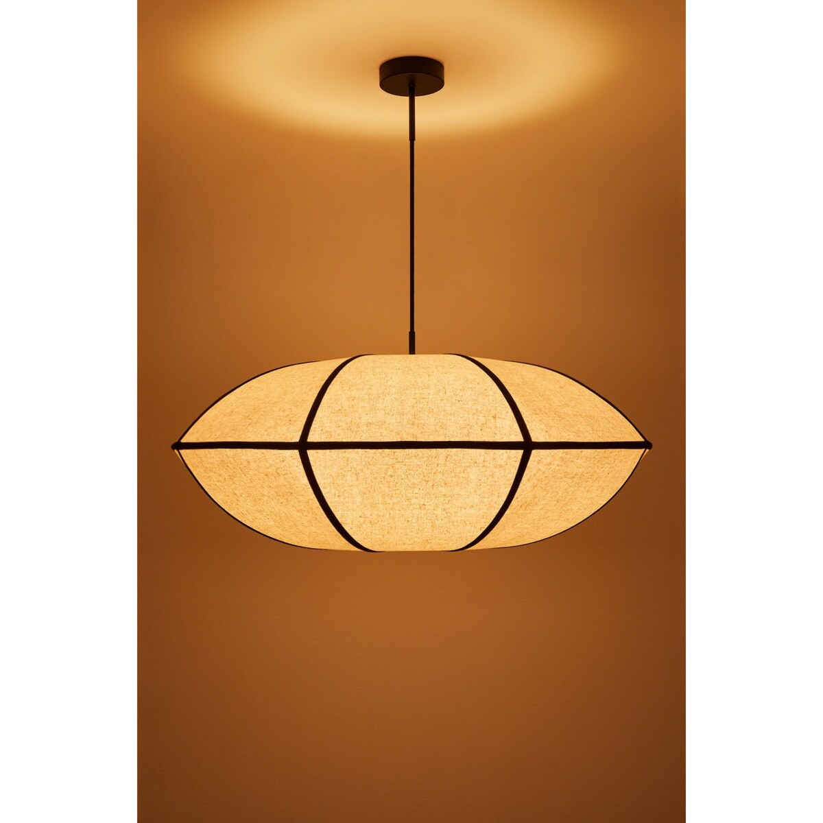 Lampa sufitowa lniana Patraix kremowo-czarna Ø70 cm