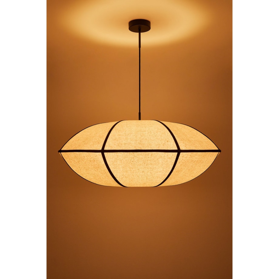 Lampa sufitowa lniana Patraix kremowo-czarna Ø70 cm