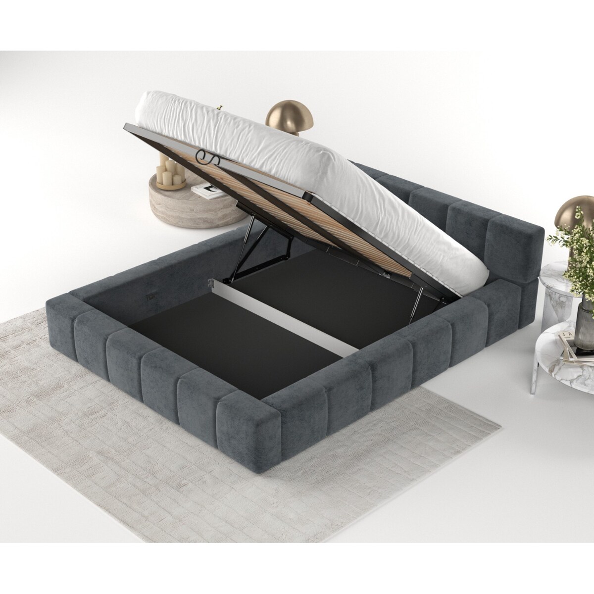 Łóżko tapicerowane MILOS 160x200 z pojemnikiem, Antracyt, tkanina Terra NW 96