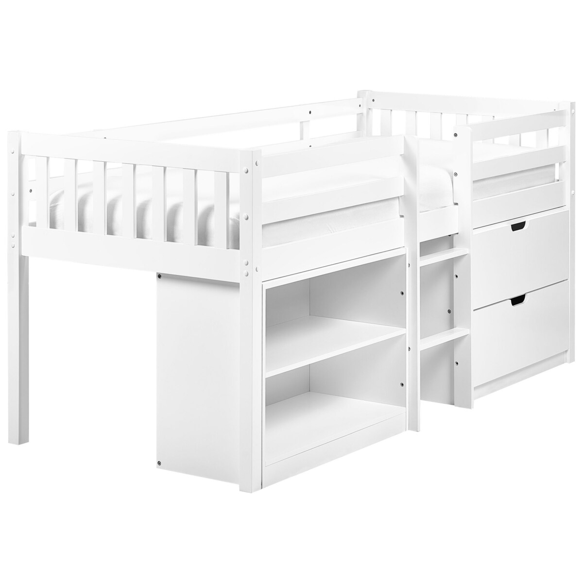 Łóżko dziecięce na podwyższeniu z szufladami drewniane 90 x 200 cm białe SUSVILLE