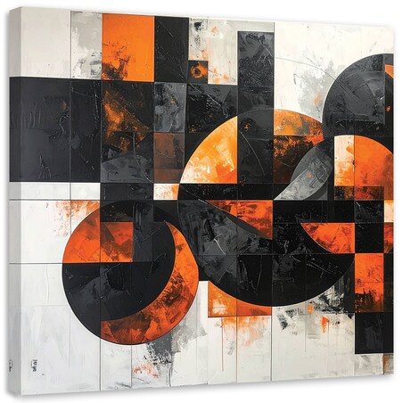 Obraz do salonu pokoju biura, Abstrakcja koła kształty czarno pomarańczowy