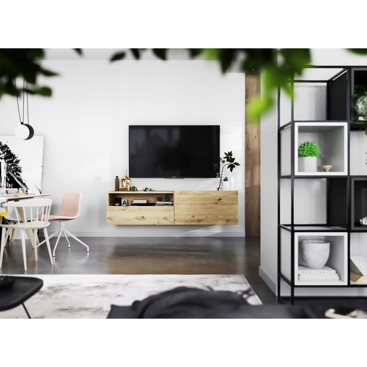 Wisząca Szafka RTV Komoda Loft Dąb Artisan MAT szuflada 120 cm