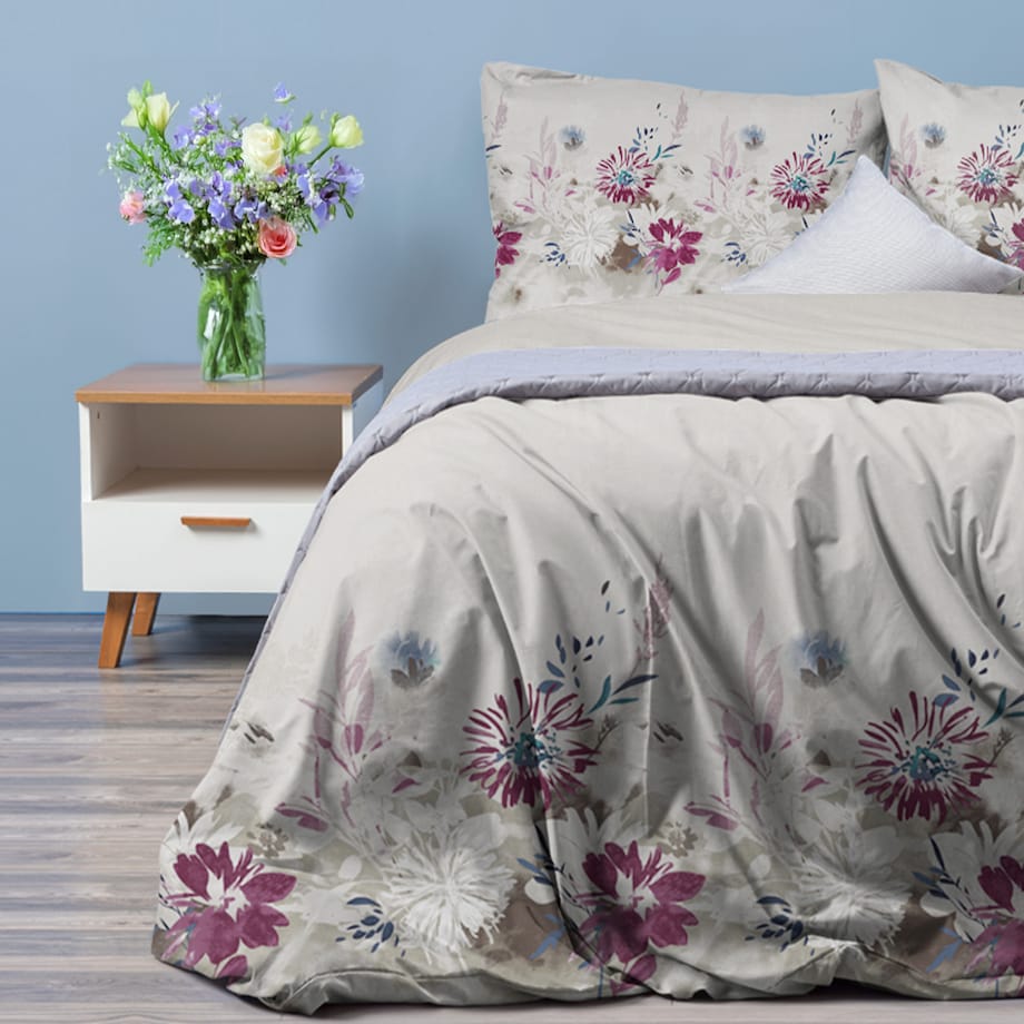 LANIUS komplet pościeli z bawełny satynowej, kwiatowy wzór, 160x200