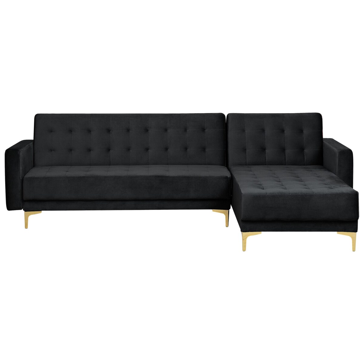 Narożnik rozkładany 4-osobowy z otomaną welurowy lewostronny czarny ABERDEEN