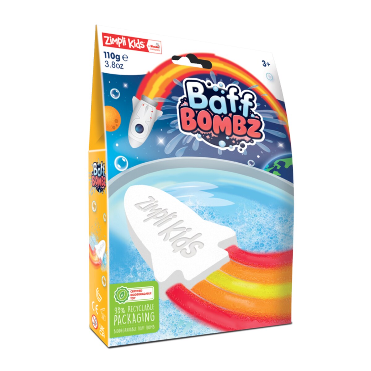 Rakieta do kąpieli do zabawy zmieniająca kolor wody, Rainbow Baff Bombz, 3+, Zimpli Kids