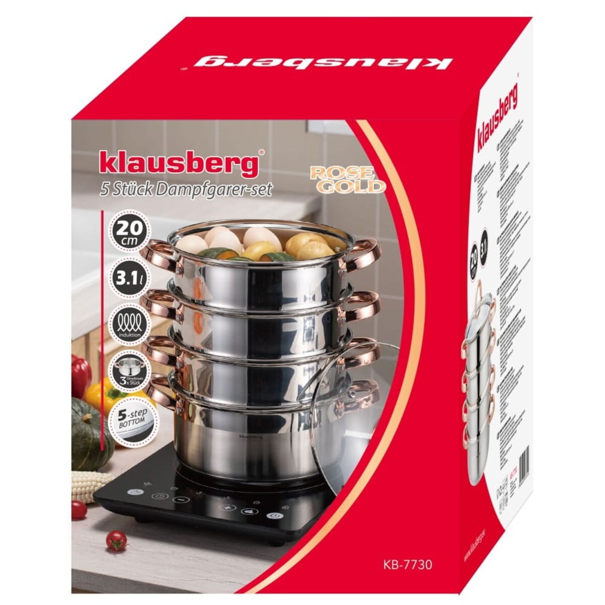 Zestaw garnków do gotowania na parze 20cm 5 elementów Parowar Rose Gold KLAUSBERG