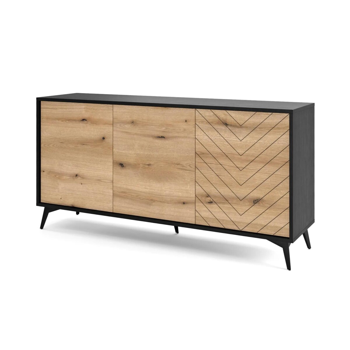 Komoda GALAXY 3D 154 cm czarna/dąb evoke