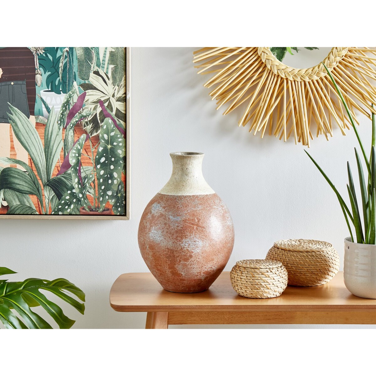 Wazon dekoracyjny z terakoty 37 cm biało-brązowy BURSA