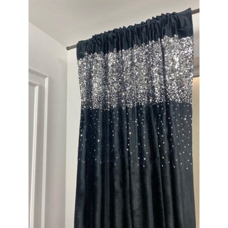 zasłona welurowa "dubaj" z cekinami 140x270 taśma | czarny