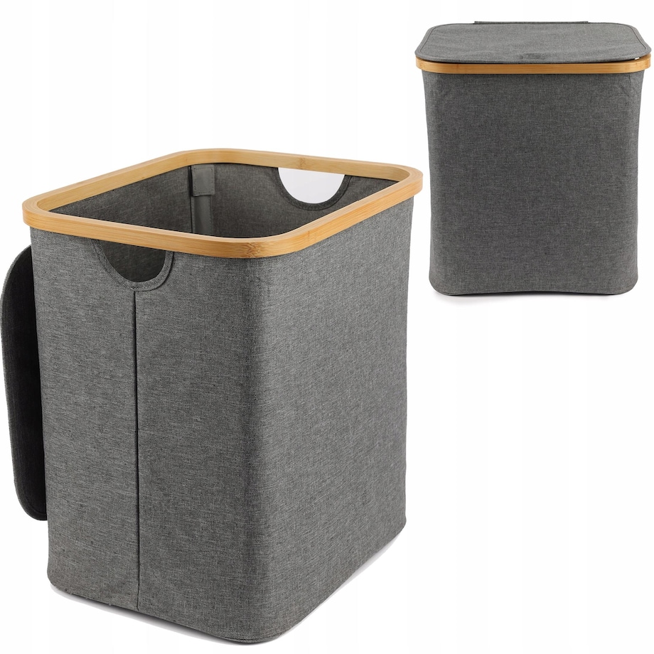 Kosz na pranie 60 L BAMBUSOWY składany szary