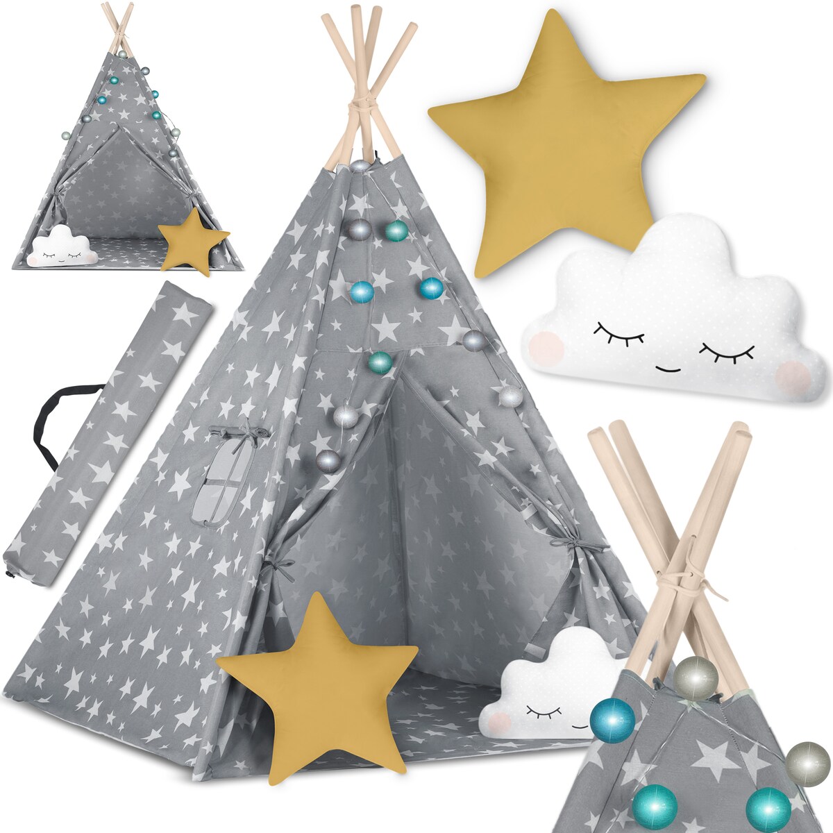 Tipi namiot wigwam dla dzieci teepee poduszki lampki pokrowiec Nukido