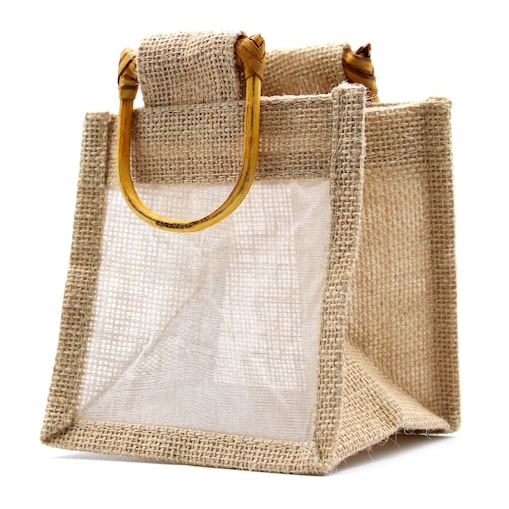 Torebka Okienkiem z Juty NA PREZENTY UPOMINKI uchwyt 12x14cm NATURALNE EKO