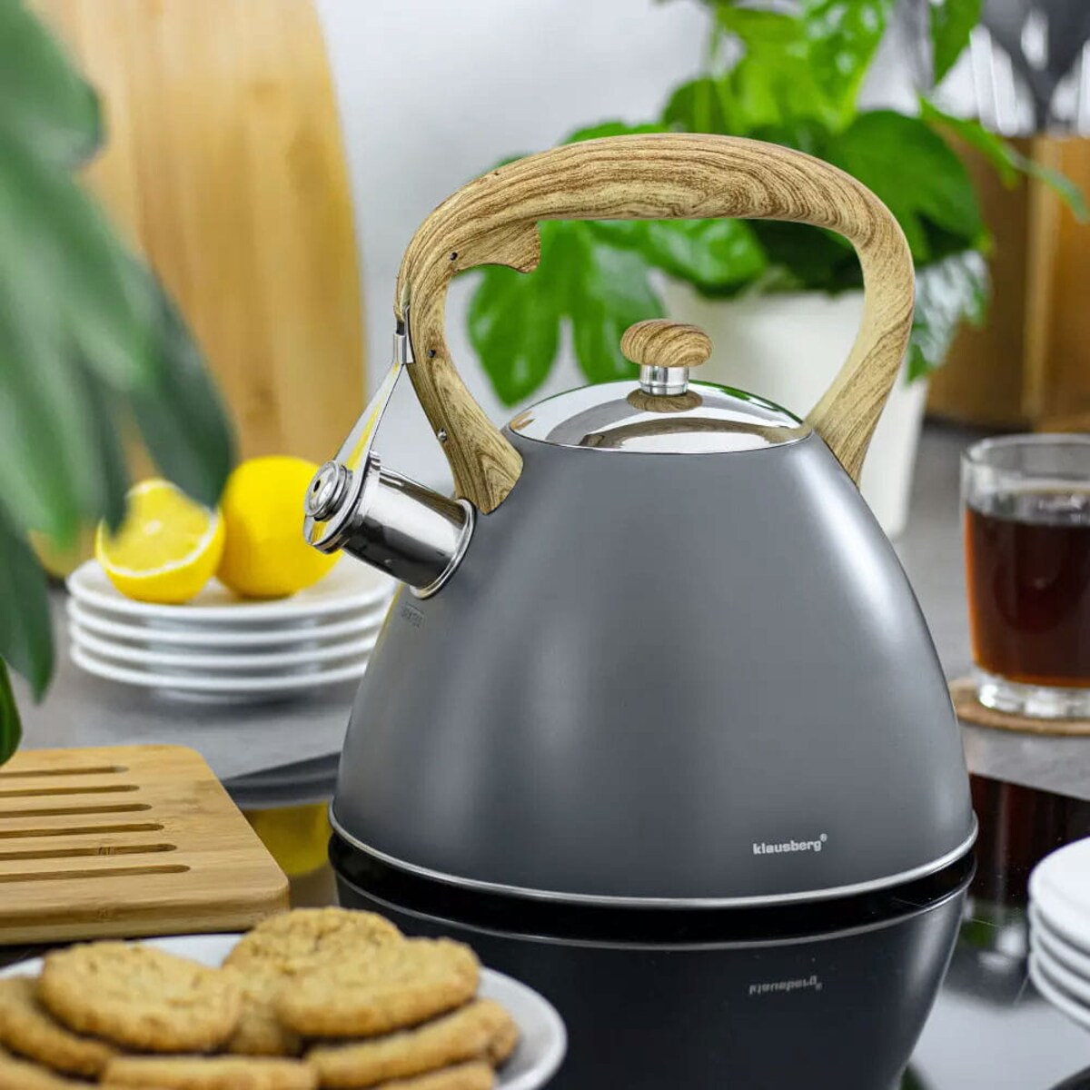 Czajnik stalowy z gwizdkiem lakierowany mat szary 3.0L KLAUSBERG
