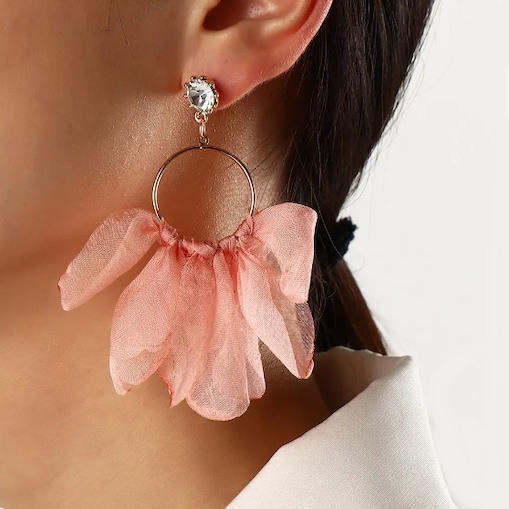 Kolczyki różowe złote koła z płatkami lekkie