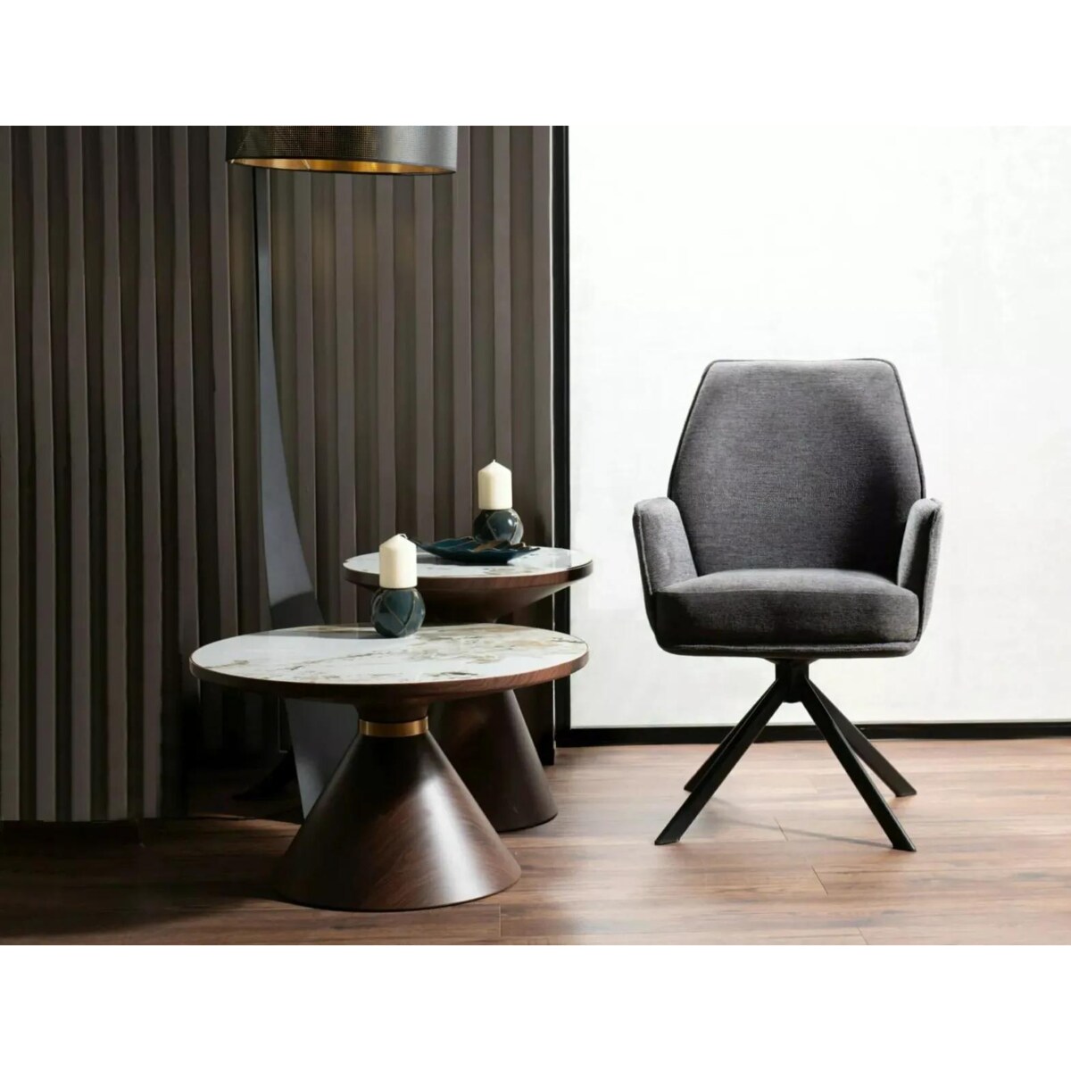 Krzesło tapicerowane HUGO BREGO ciemnoszare obracane