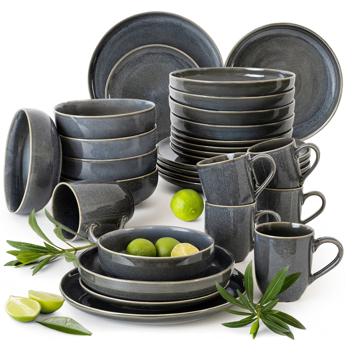 EDA Zestaw obiadowy 6 os. (30 el.), niebieski/szary/beżowy