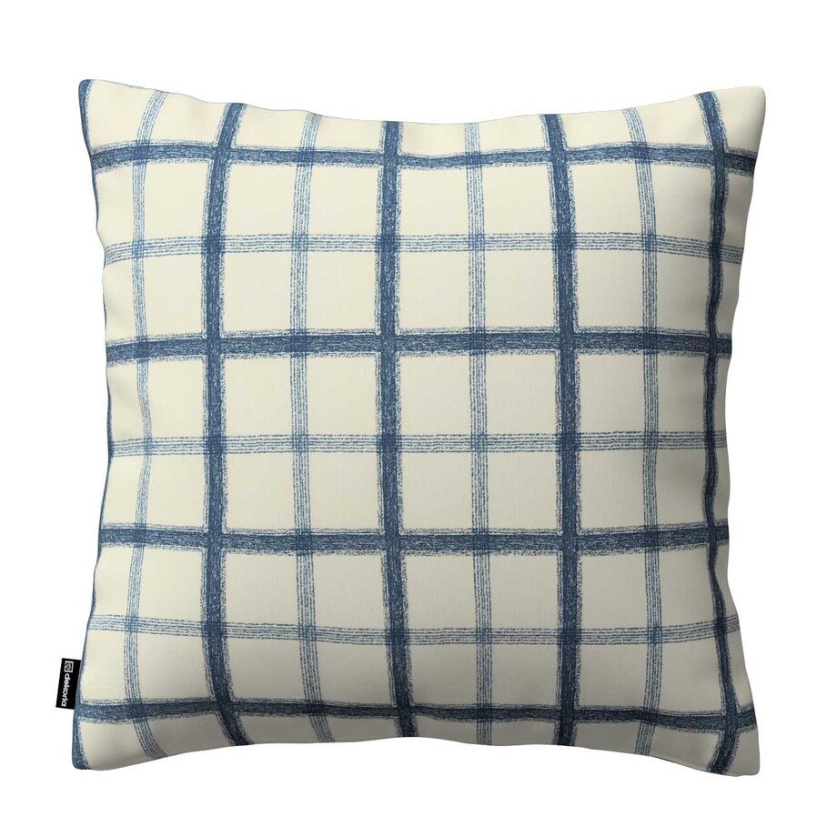 Poszewka Kinga na poduszkę 60x60 niebieska kratka tle ecru