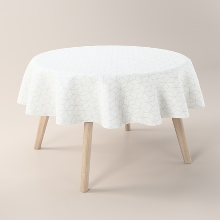 Obrus okrągły 130 x 130 cm wzór sześcianów na białym tle