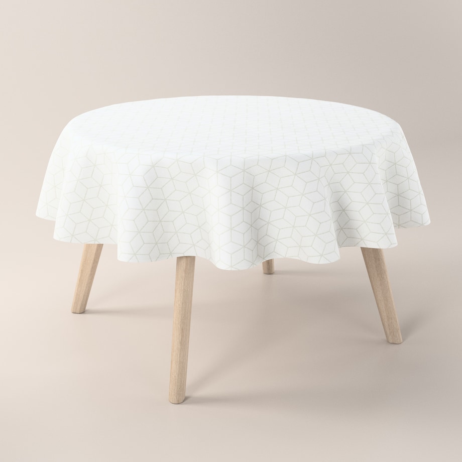 Obrus okrągły 130 x 130 cm wzór sześcianów na białym tle
