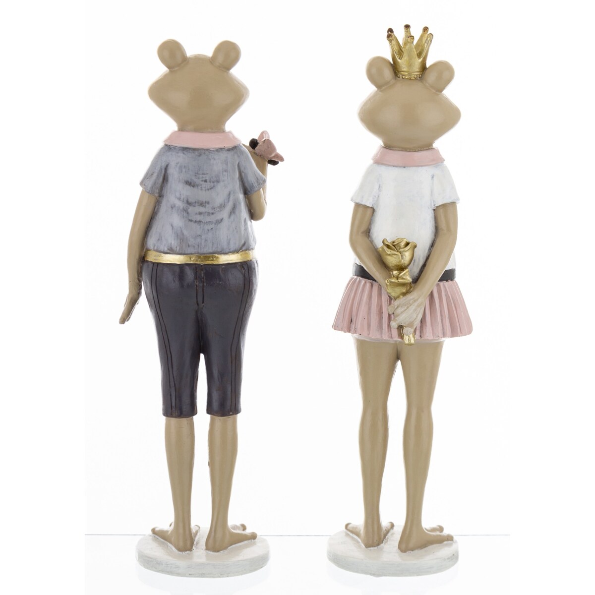 Dekoracja - Królowa żaba z małżonkiem 28x7,5x7 i 27,5x7,5x6 cm różowa spódniczka