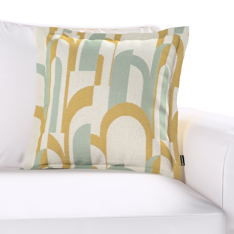 Poszewka Mona na poduszkę 45x45 miętowo-żółte wzory na kremowym tle
