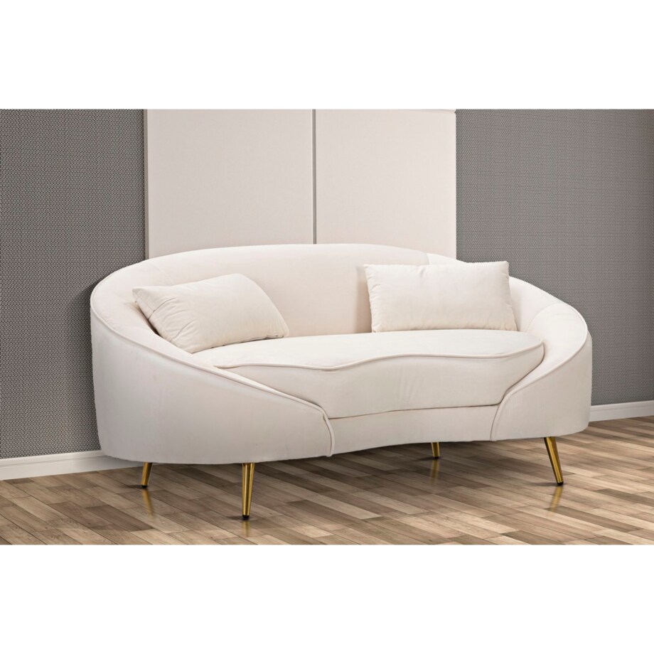 Sofa Oslo, kolor kremowy i złoty, poliester, drewno eukaliptusowe i metal, 148 x 84 x 68 cm, do salonu, Mauro Ferretti
