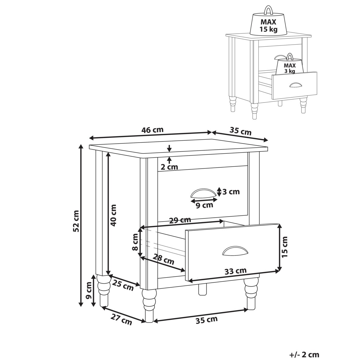 Szafka nocna 2 szuflady Drewno Czarny SHILLINGTON