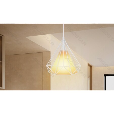 żyrandol z żelazną klatką loft biały e27