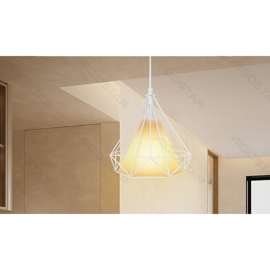 żyrandol z żelazną klatką loft biały e27