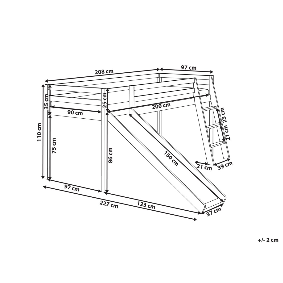 Łóżko na antresoli Drewno sosnowe STAPLE 90 x 200 cm Jasnobrązowy