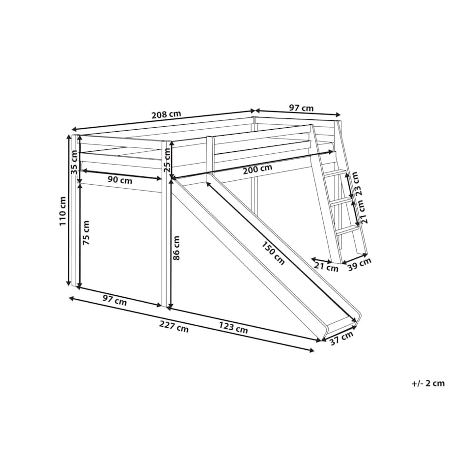 Łóżko na antresoli Drewno sosnowe STAPLE 90 x 200 cm Jasnobrązowy