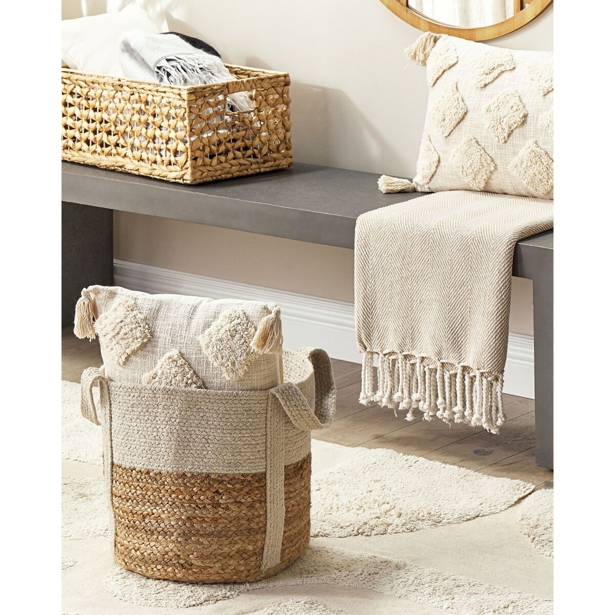 Kosz z juty beżowo-biały SONIPAT