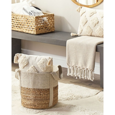 Kosz z juty beżowo-biały SONIPAT