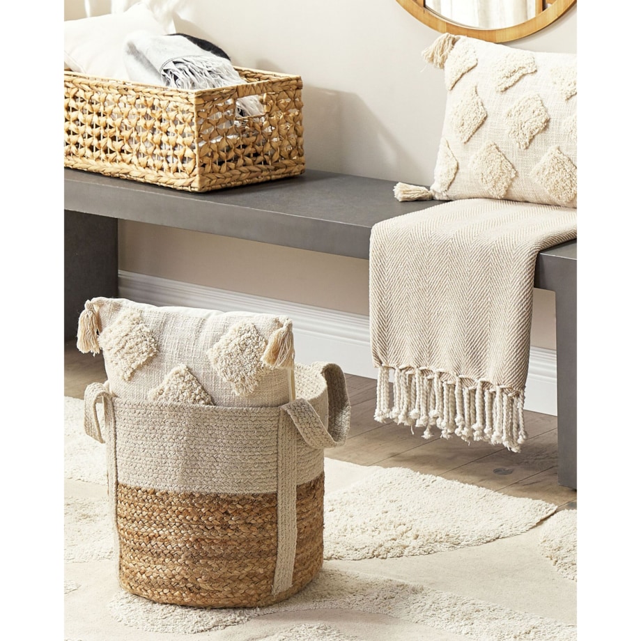 Kosz z juty beżowo-biały SONIPAT