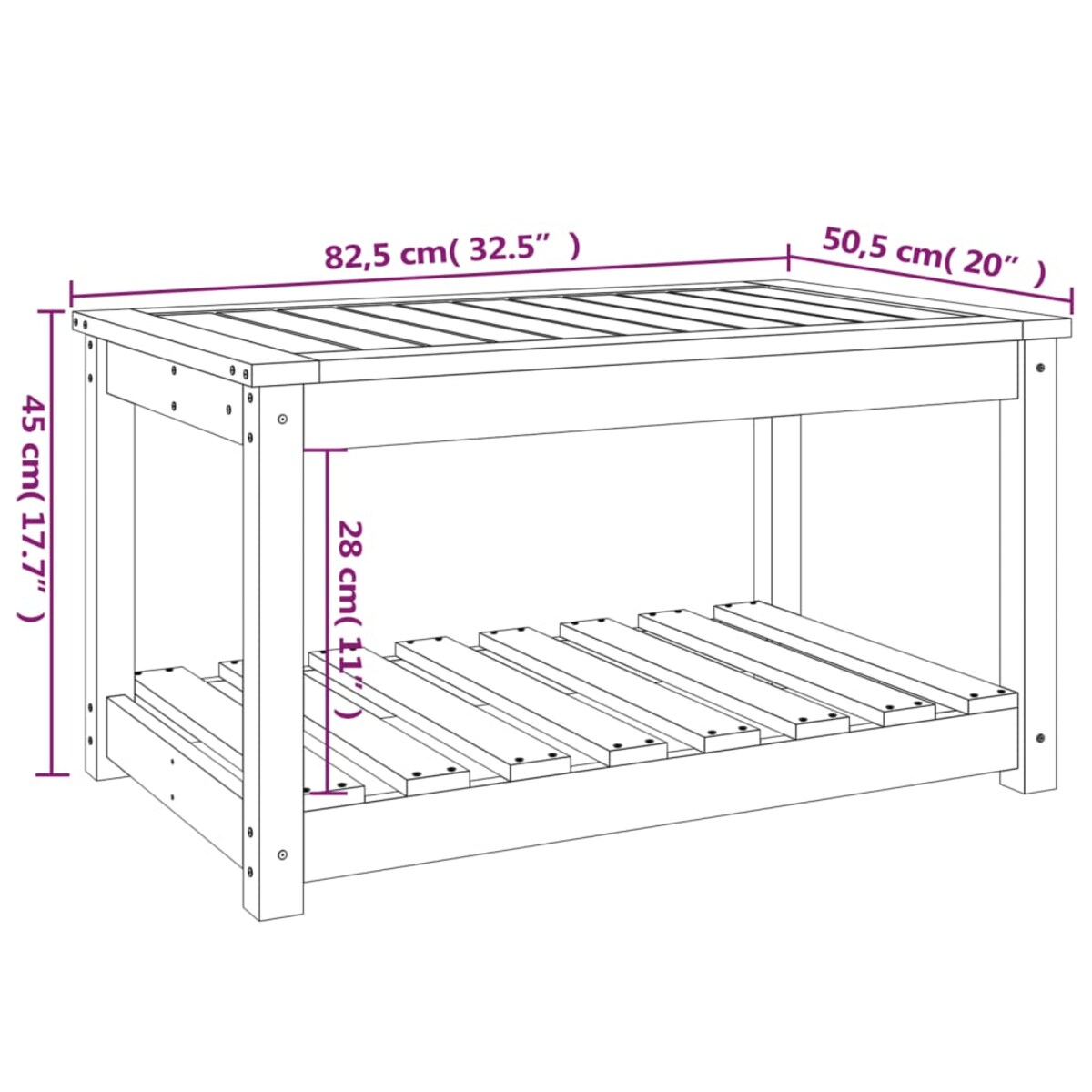 vidaXL Stolik ogrodowy, czarny, 82,5x50,5x45 cm, lite drewno sosnowe