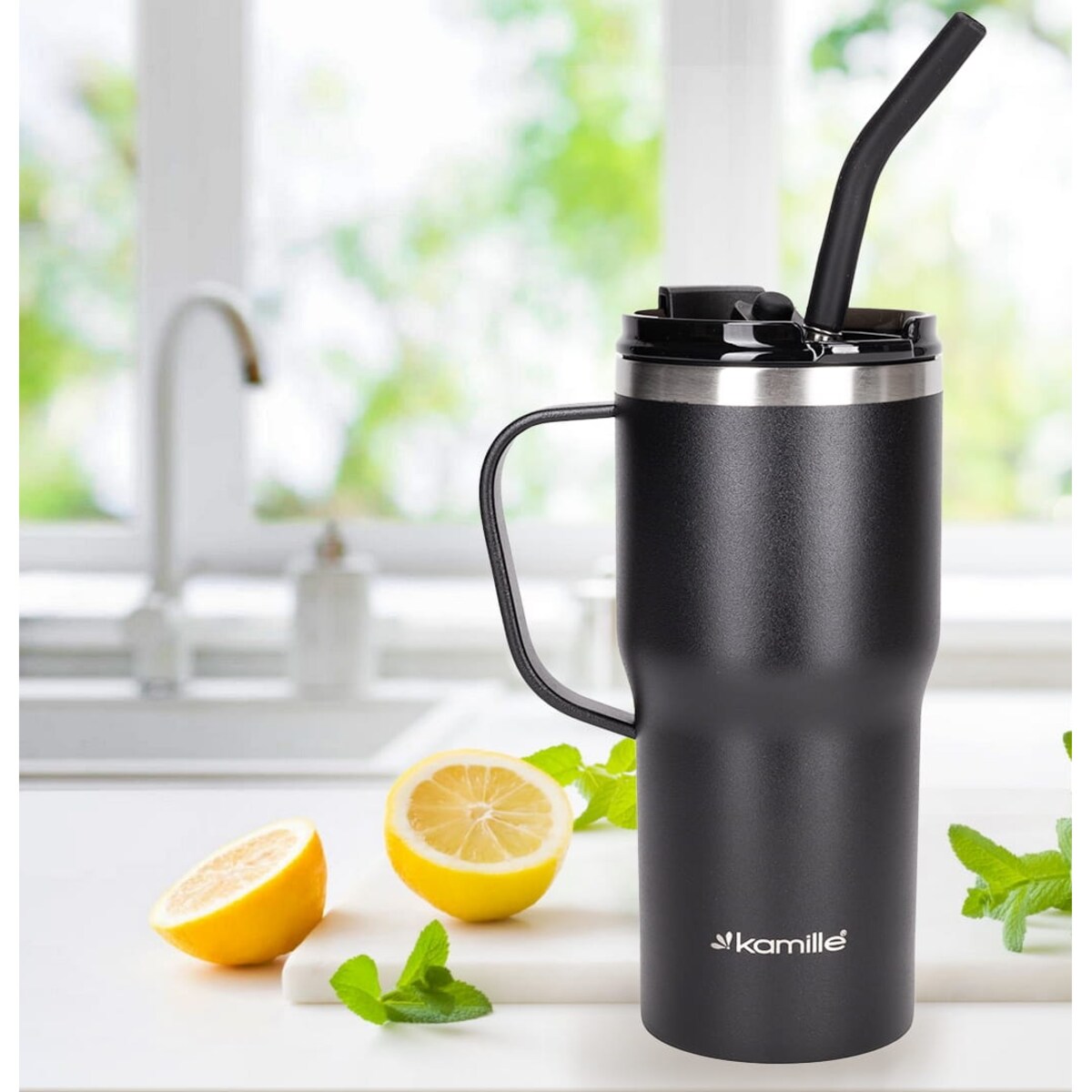 Kubek termos bidon termiczny ze słomką na kawę 600ml KAMILLE