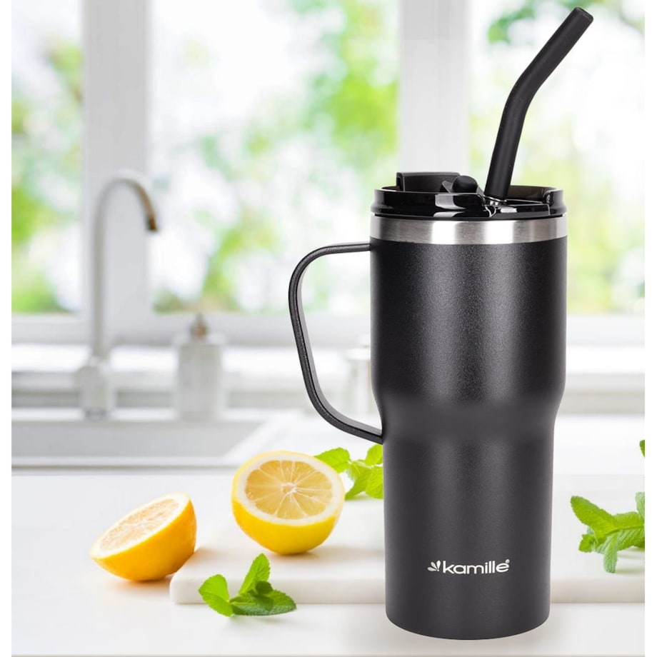 Kubek termos bidon termiczny ze słomką na kawę 600ml KAMILLE
