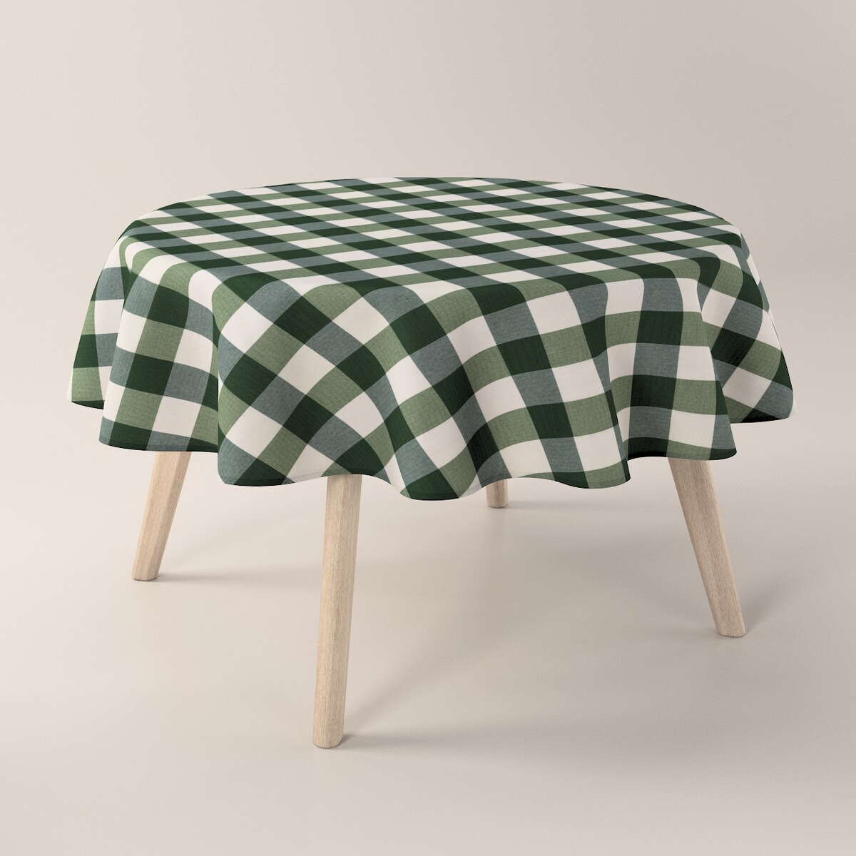 Obrus okrągły 160 x 160 cm zielono-biała krata (5,5x5,5cm)