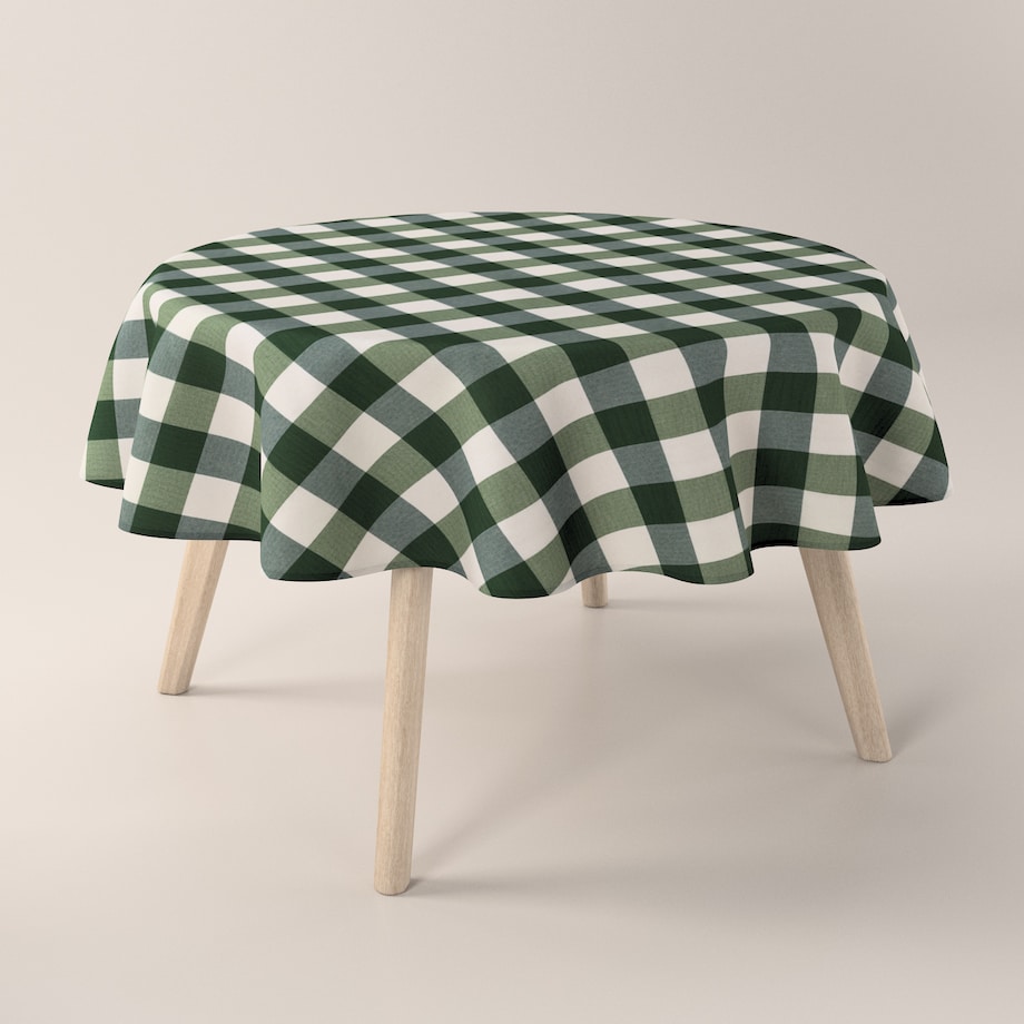 Obrus okrągły 160 x 160 cm zielono-biała krata (5,5x5,5cm)