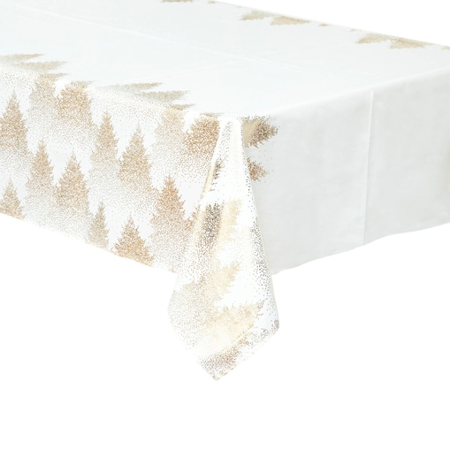 Obrus z motywem świątecznym Złote choinki, 140 x 240 cm